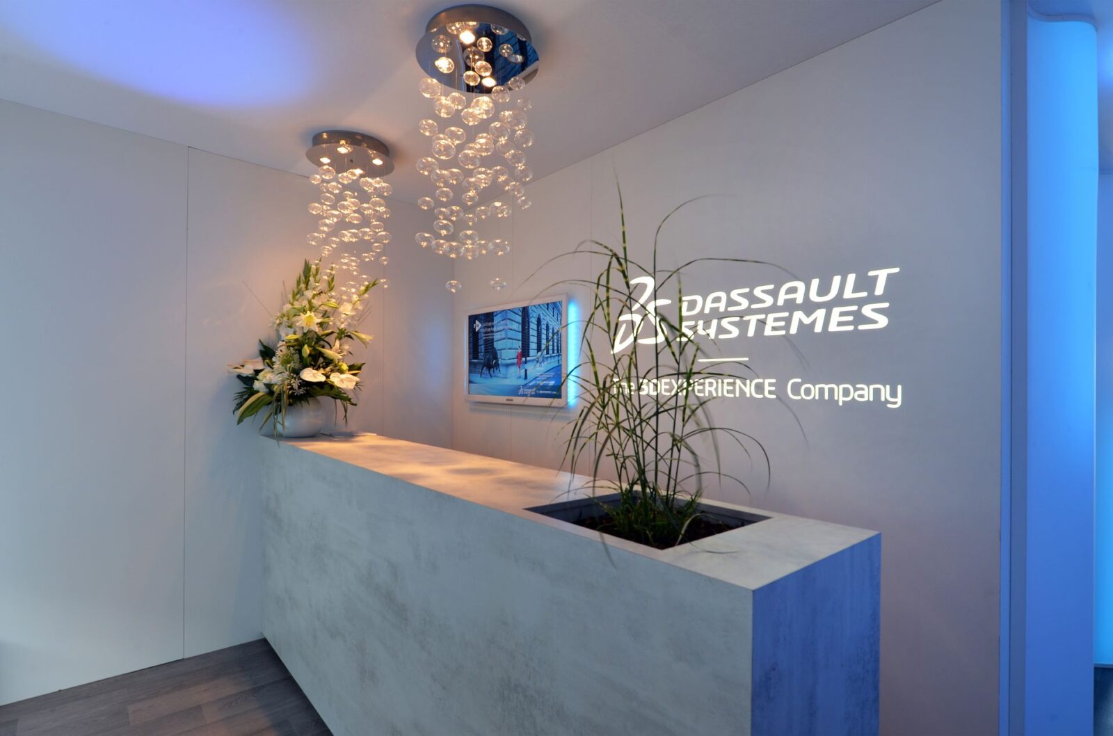 Chalet aménagé pour un salon aéronautique : accueil du chalet Dassault Systèmes à Farnborough, conçu par The Stand Experts